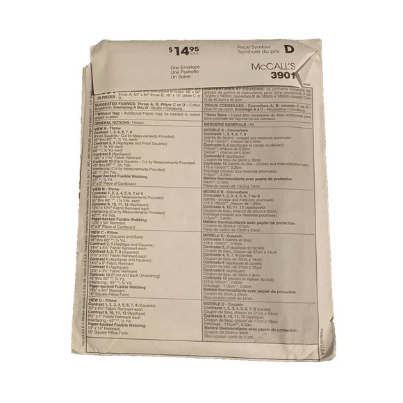 McCall's 3901 Crafts Sewing Pattern 3901 for Throws and Pillows UNCUT NEW - Picture 4 of 4